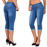 Fashion  Summer Women High Waist Skinny Jeans Knee Length Hole Ripped Denim Capri Slim Streetwear Stretch Casual Pants