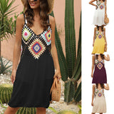 Women Dress Crochet Spaghetti Strap Summer Patchwork V Neck Beach Cover-ups Summer Chic Elegant Casual Dresses Clothes