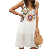 Women Dress Crochet Spaghetti Strap Summer Patchwork V Neck Beach Cover-ups Summer Chic Elegant Casual Dresses Clothes