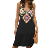 Women Dress Crochet Spaghetti Strap Summer Patchwork V Neck Beach Cover-ups Summer Chic Elegant Casual Dresses Clothes