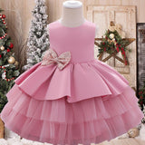 Summer Sequin Big Bow Baby Girl Dress 1st Birthday Party Wedding Dress For Girl Palace Princess Evening Dresses Kid Clothes