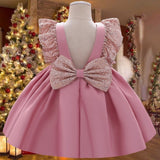 Summer Sequin Big Bow Baby Girl Dress 1st Birthday Party Wedding Dress For Girl Palace Princess Evening Dresses Kid Clothes