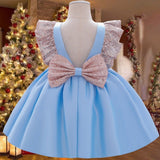 Summer Sequin Big Bow Baby Girl Dress 1st Birthday Party Wedding Dress For Girl Palace Princess Evening Dresses Kid Clothes