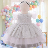 Summer Sequin Big Bow Baby Girl Dress 1st Birthday Party Wedding Dress For Girl Palace Princess Evening Dresses Kid Clothes