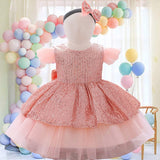 Summer Sequin Big Bow Baby Girl Dress 1st Birthday Party Wedding Dress For Girl Palace Princess Evening Dresses Kid Clothes