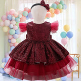 Summer Sequin Big Bow Baby Girl Dress 1st Birthday Party Wedding Dress For Girl Palace Princess Evening Dresses Kid Clothes