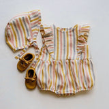 deanwangkt Baby Girl Rompers Summer Newborn Baby Clothes Cotton Linen Solid Color Stripe Baby Girl Clothing For 0-24M