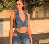 Vintage Fashion Denim Tank Top Women  Summer Hot Skinny Crop Tops Chic Street Style Hot Girls Beach Tops Sexy Party Club Top