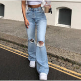 deanwangkt Y2k Blue Ripped Baggy Flare Pants Women High Waist Harajuku Wide Leg Denim Jeans Mom Female Streetwear Harajuku Trousers