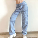 deanwangkt Y2K Low Rise Staright Cargo Jeans Wrap Belt Retro Denim Pants Ruched Drawstring Women Denim Trousers Street Indie Aesthetic Jean