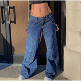 deanwangkt Y2K Low Rise Staright Cargo Jeans Wrap Belt Retro Denim Pants Ruched Drawstring Women Denim Trousers Street Indie Aesthetic Jean