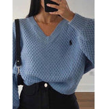 deanwangkt Knitted Loose Women Sweater Solid Casual V Neck Long Sleeve Pullover Sweaters  Autumn Winter Embroidery Sweater Oversize Top