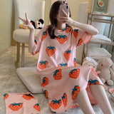 deanwangkt  Women Short Sleeve Sleepwear Cotton Night Gowns Summer Cartoon Nightgowns Home Wear Girls Sleep Lounge Sleeping Dress