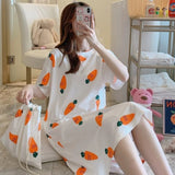 deanwangkt  Women Short Sleeve Sleepwear Cotton Night Gowns Summer Cartoon Nightgowns Home Wear Girls Sleep Lounge Sleeping Dress