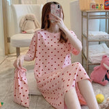 deanwangkt  Women Short Sleeve Sleepwear Cotton Night Gowns Summer Cartoon Nightgowns Home Wear Girls Sleep Lounge Sleeping Dress