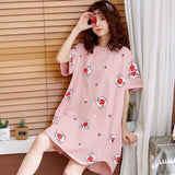 deanwangkt  Women Short Sleeve Sleepwear Cotton Night Gowns Summer Cartoon Nightgowns Home Wear Girls Sleep Lounge Sleeping Dress