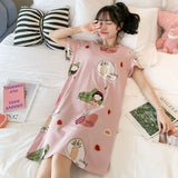 deanwangkt  Women Short Sleeve Sleepwear Cotton Night Gowns Summer Cartoon Nightgowns Home Wear Girls Sleep Lounge Sleeping Dress