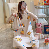 deanwangkt  Women Short Sleeve Sleepwear Cotton Night Gowns Summer Cartoon Nightgowns Home Wear Girls Sleep Lounge Sleeping Dress