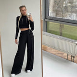 deanwangkt  Autumn Winter Women Solid Casual Fitness Tracksuit Set Outfits Long Sleeve Crop Tops Trouser Flare Pants 2 Two Piece Set