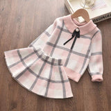 deanwangkt Bear Leader Kids Christmas Sweet Knitwear Suits Girls Baby Plaid Sweaters Coats Suspender Dress Outfits Princess Clothes Sets