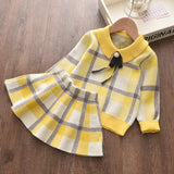 deanwangkt Bear Leader Kids Christmas Sweet Knitwear Suits Girls Baby Plaid Sweaters Coats Suspender Dress Outfits Princess Clothes Sets