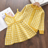 deanwangkt Bear Leader Kids Christmas Sweet Knitwear Suits Girls Baby Plaid Sweaters Coats Suspender Dress Outfits Princess Clothes Sets