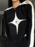 deanwangkt - Star Decor Zipper Cutout Loose Sweater