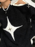 deanwangkt - Star Decor Zipper Cutout Loose Sweater